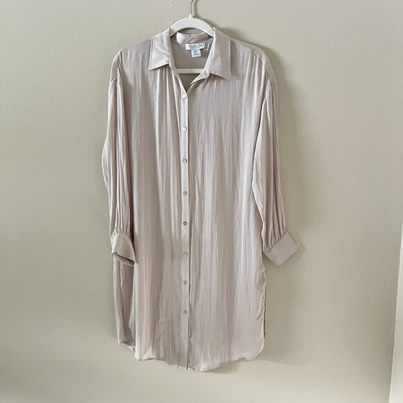 Rachel Zoe Long Button Up Cream Satin Silky Work Wear Career Minimalist Champane - Picture 1 of 8